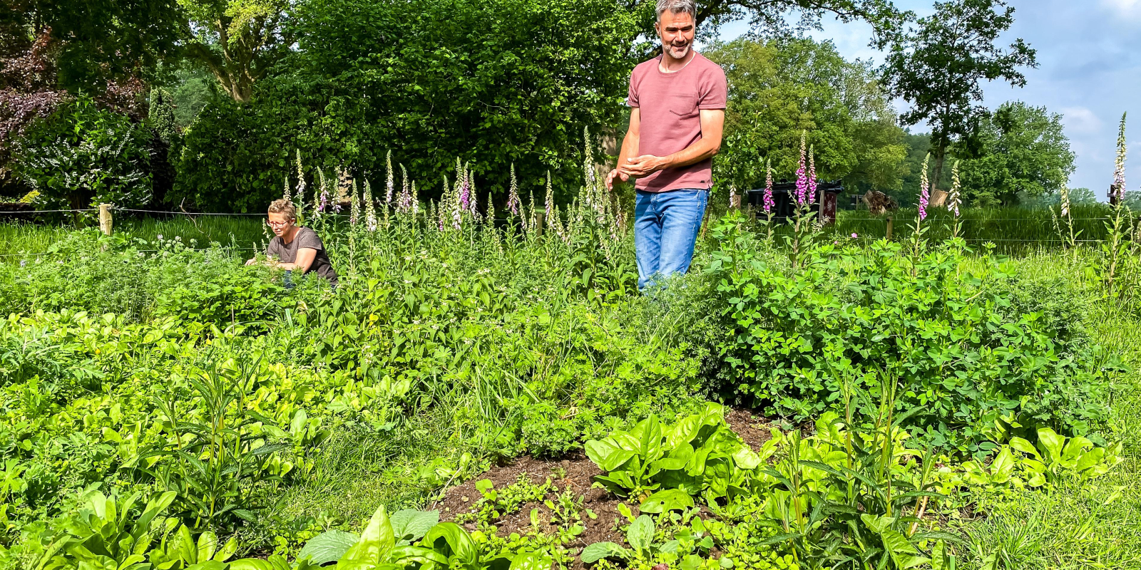 Daniëlle en André van Wijhe in hun tuin Hallerust