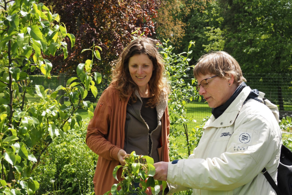 Annemarie en Monique in de pluktuin